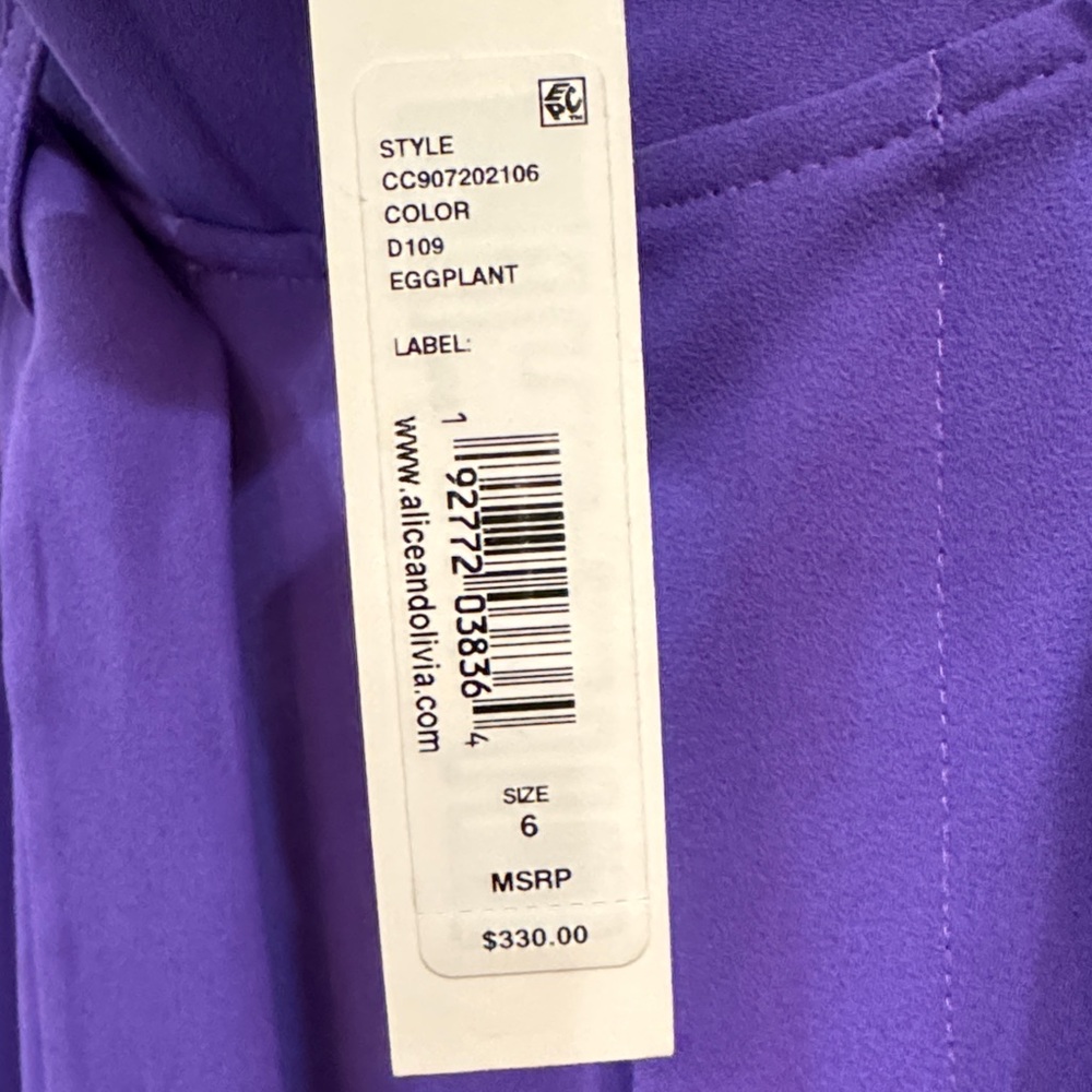NWT—Alice + Olivia Purple Pants with Belt “Farrel Pleated Paperbag-Waist Pants” - Picture 2 of 5
